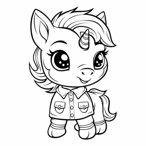 Cute cartoon unicorn for coloring book or page.