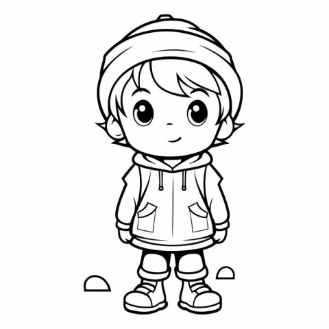 Outlined Cute Little Boy in Winter Clothes - Coloring Book