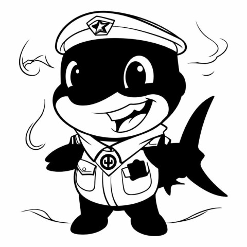 Black and White Cartoon Illustration of Cute Little Pirate Capta