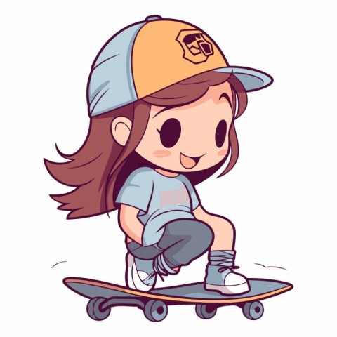 Illustration of a Cute Little Girl Skateboarding on a Skateboard