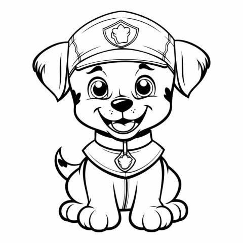 Black and White Cartoon Illustration of Cute Dog Police Officer