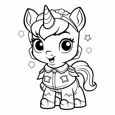 Black and White Cartoon Illustration of Cute Unicorn Fantasy Cha