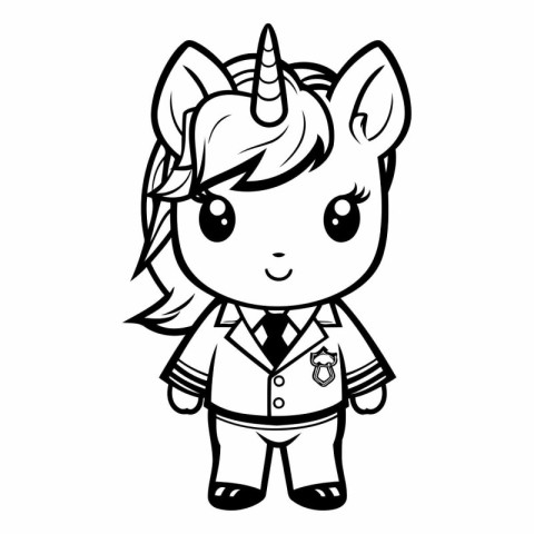 Black and White Cute Unicorn Cartoon Mascot Character Vector Ill