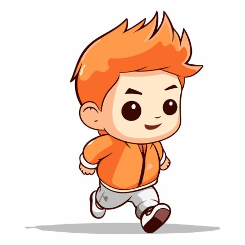 Cute cartoon boy running isolated on white background.