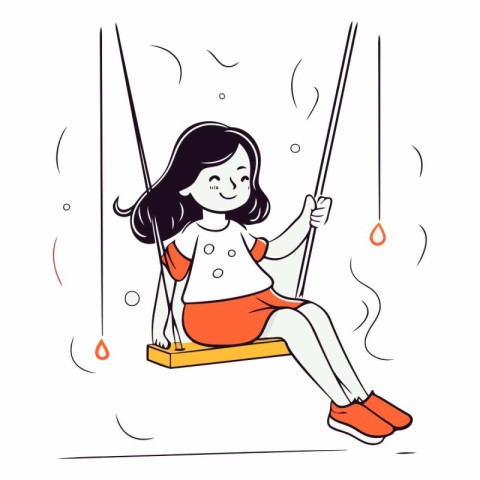 Girl swinging on a swing in doodle style