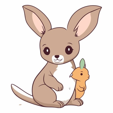 Cute kangaroo with a carrot. Cartoon vector illustration.