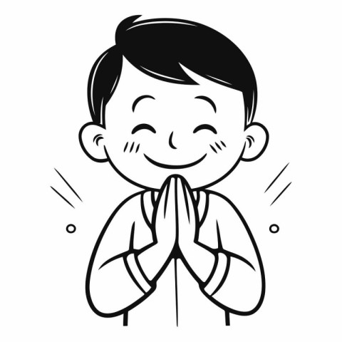 Vector illustration of a cute cartoon boy praying. Isolated on w