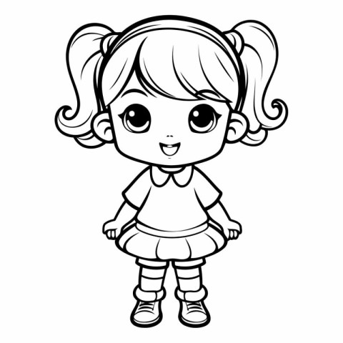 Coloring Page Outline Of Cartoon Little Girl Vector Illustration