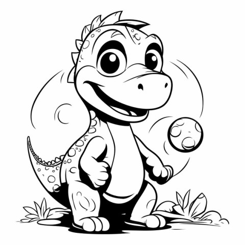 Black and White Cartoon Dinosaur Mascot Illustration for Colorin