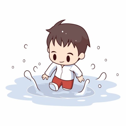 cute little boy playing in puddle of water vector illustration d