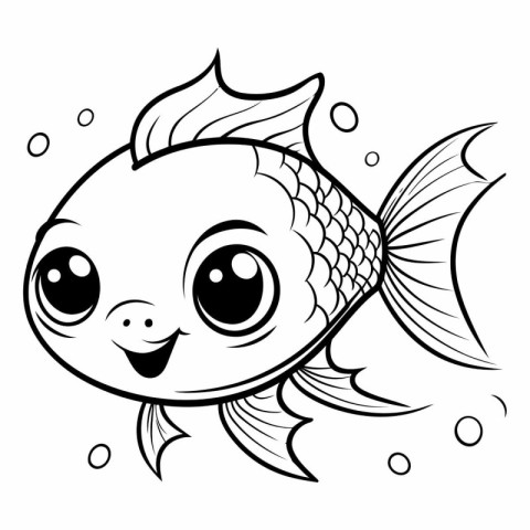 Black and White Cartoon Illustration of Cute Fish Animal Charact