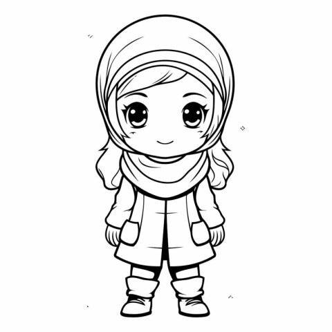 Coloring book for children: Cute cartoon girl in winter clothes