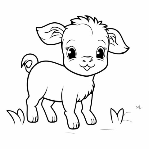 Cute cartoon goat isolated on white background for coloring book