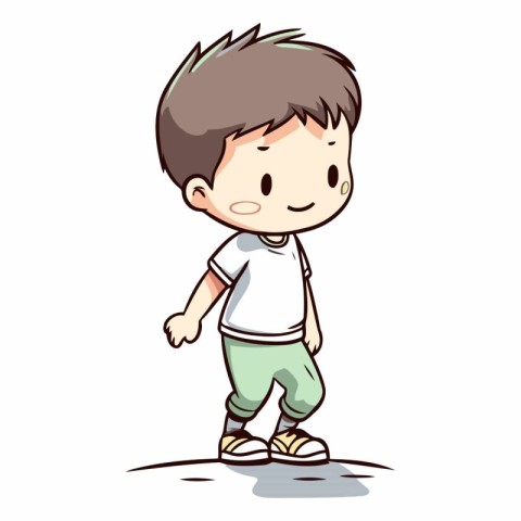 Boy walking and smiling of a little boy in casual clothes.