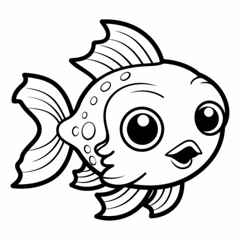 Black and White Cartoon Illustration of Cute Fish Animal Charact