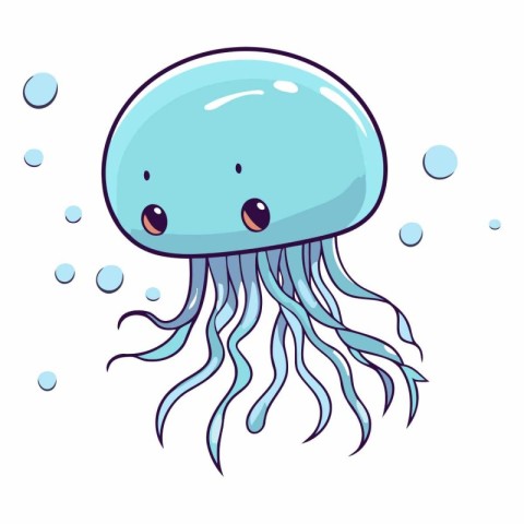 Cute cartoon jellyfish isolated on white background.