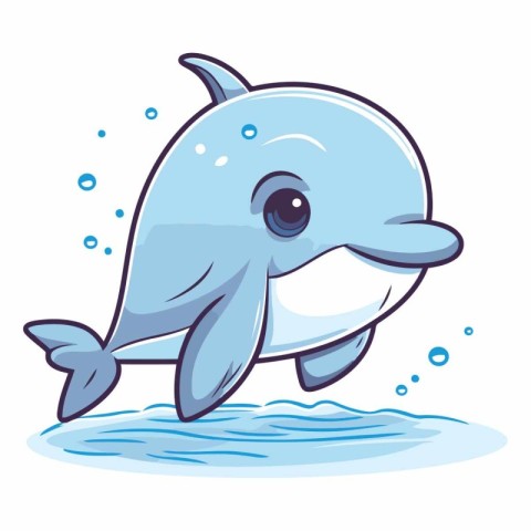 Cute cartoon dolphin jumping out of the water.