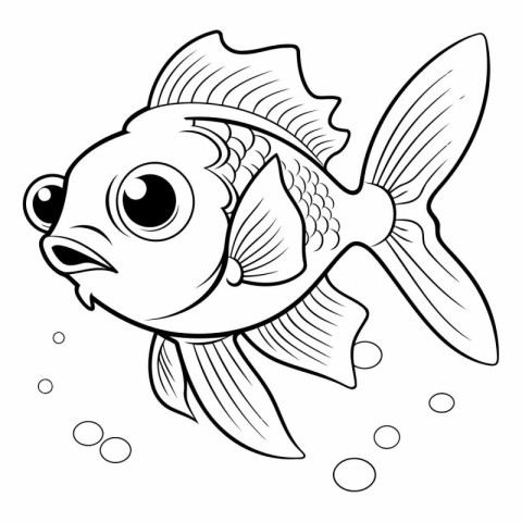 Black and White Cartoon Illustration of Cute Fish Animal for Col