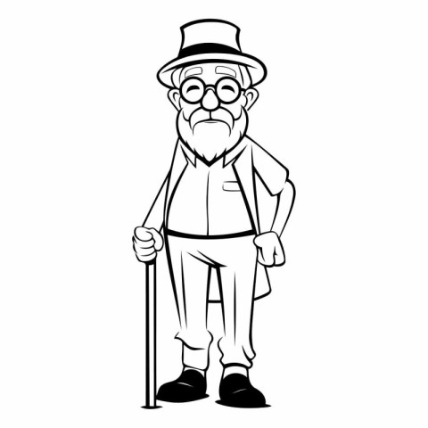 Old man with cane cartoon isolated vector illustration graphic d