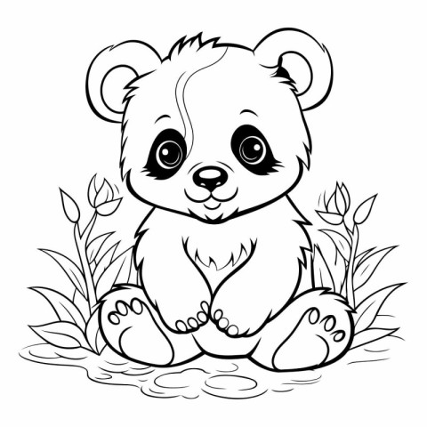 Coloring book for children: bear sitting on the grass