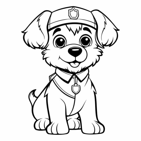 Black and White Cartoon Illustration of Cute Puppy Dog for Color