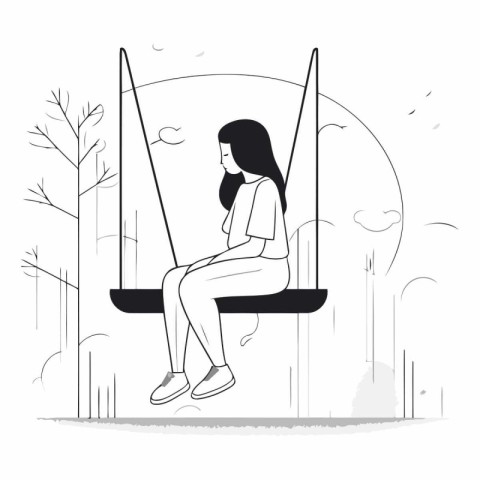 Girl sitting on a swing in the park in flat style