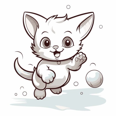 Cute cartoon kitten playing with balls isolated on white backgro