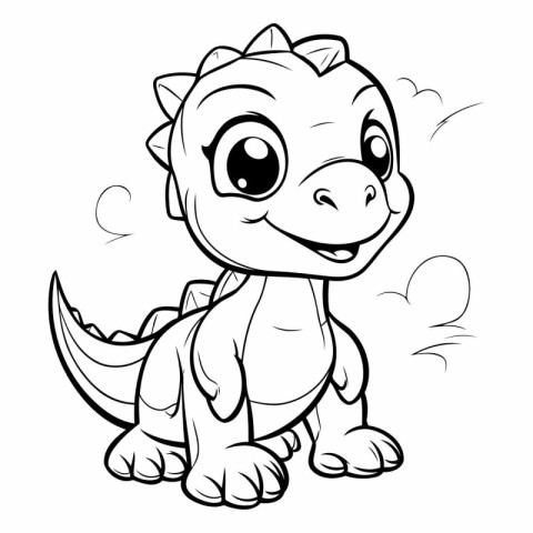 Black and White Cartoon Illustration of Cute Dinosaur for Colori