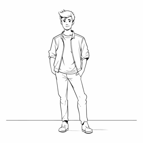 young man standing. sketch illustration. vector on a white backg