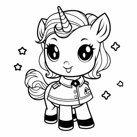 Black and White Cartoon Illustration of Cute Unicorn Fantasy Cha