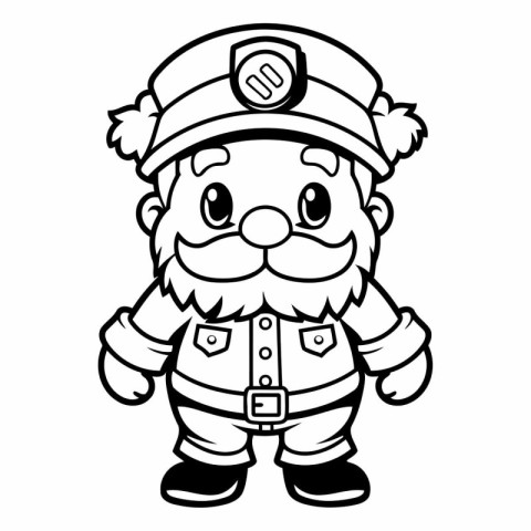 Black and White Cartoon Illustration of Pirate Captain Character