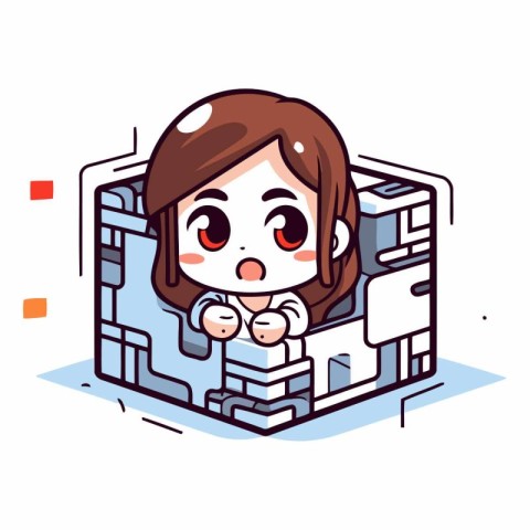 Illustration of a cute little girl playing video game.