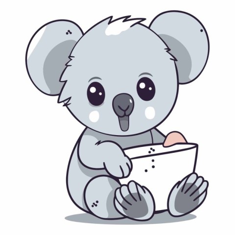 Cute koala holding a bowl of milk.