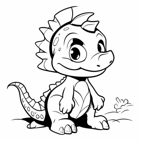 Cute Iguana - Black and White Cartoon Illustration. Vector