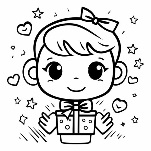 Coloring Page Outline Of a Cute Baby Boy with Gifts