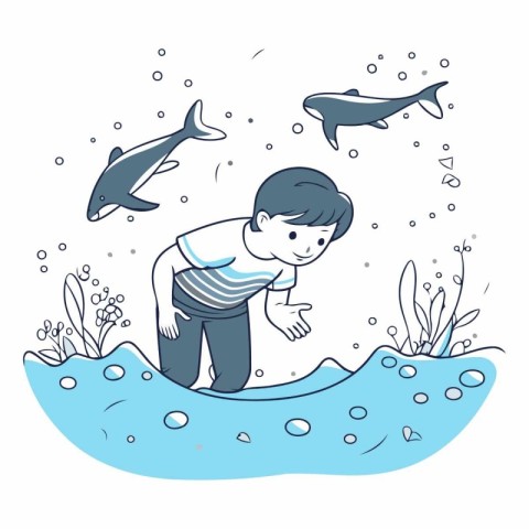 Illustration of a boy swimming in the sea.