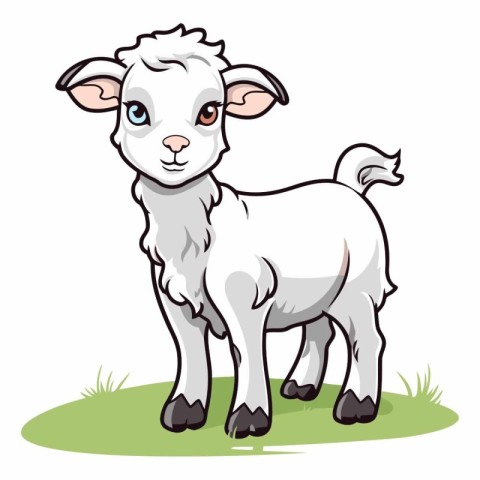 Cute cartoon baby goat standing on the grass.