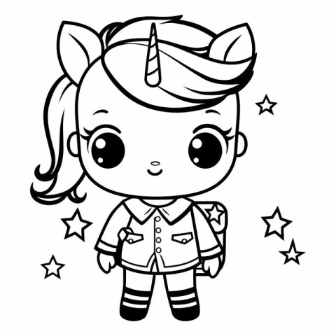 Black and White Cartoon Illustration of Cute Unicorn Fantasy Cha