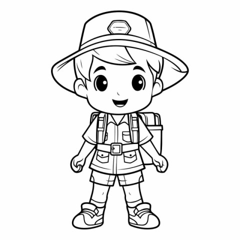 Coloring Page Outline Of a Cute Kid Boy Scout Character