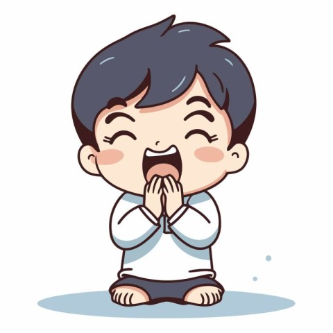 Crying boy cartoon character vector illustration. Cute little bo