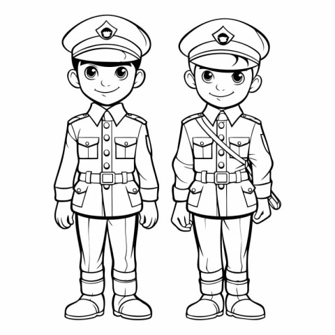 Coloring Page Outline Of a Boy and Girl Soldier Cartoon Characte