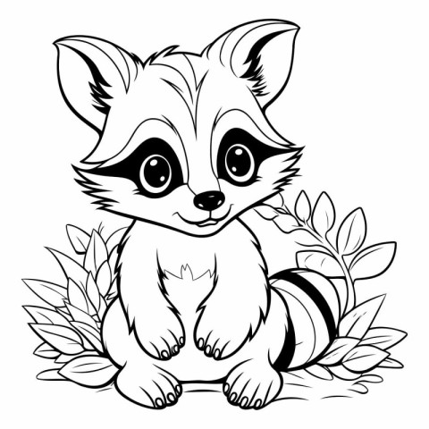 Black and White Cartoon Illustration of Raccoon Animal for Color