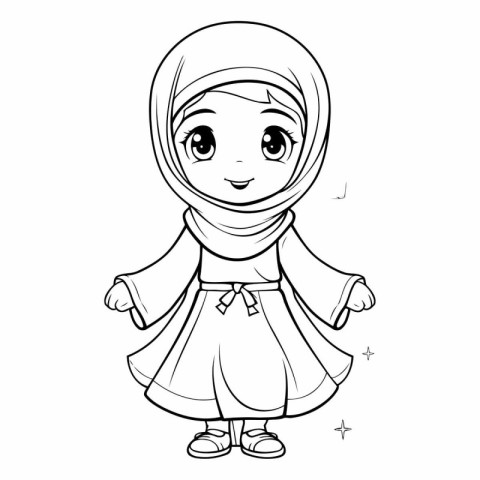 Muslim girl in traditional clothes. Coloring book.