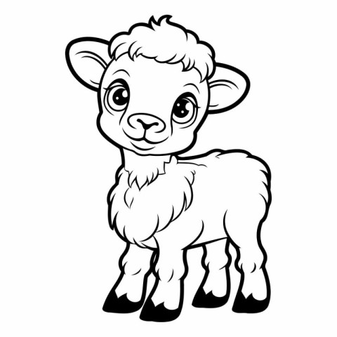 Black and White Cartoon Illustration of Cute Sheep Animal for Co