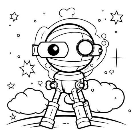 Black and White Cartoon Illustration of Cute Astronaut Boy Chara