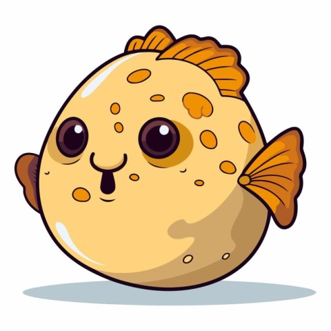 Cute cartoon puffer fish isolated on white background.