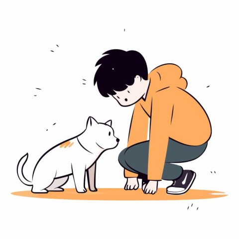 Illustration of a boy sitting with a dog on a white background