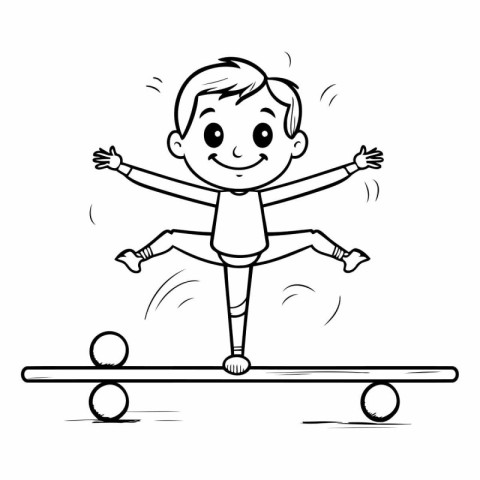 Boy balancing on a skateboard. black and white vector illustrati