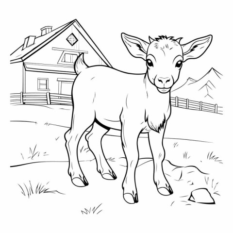 Vector image of a goat on the farm. Hand drawn illustration of a