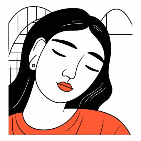 Beautiful woman with closed eyes in cartoon style.